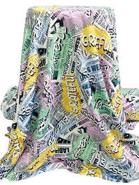 Canary/Off-White/Black 100% Polyester Newspaper Street Art Font Print Double Brushed Fleece Knit - NY Designer - 58W