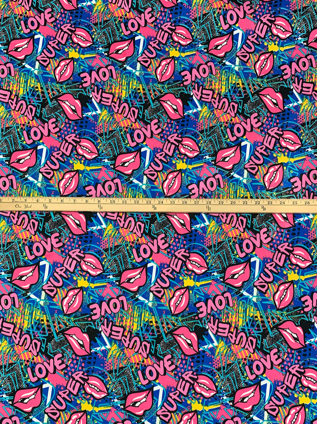 Lapis Blue/Vivid Pink/Black/Multi 100% Polyester Street Graffiti Print Double Brushed Fleece Knit - NY Designer - 60W