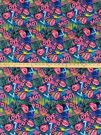 Lapis Blue/Vivid Pink/Black/Multi 100% Polyester Street Graffiti Print Double Brushed Fleece Knit - NY Designer - 60W