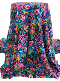Lapis Blue/Vivid Pink/Black/Multi 100% Polyester Street Graffiti Print Double Brushed Fleece Knit - NY Designer - 60W