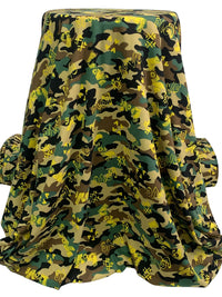 Deep Moss/Antique Bronze/Black/Multi 100% Polyester Camouflage Love Print Double Brushed Fleece Knit - NY Designer - 60W