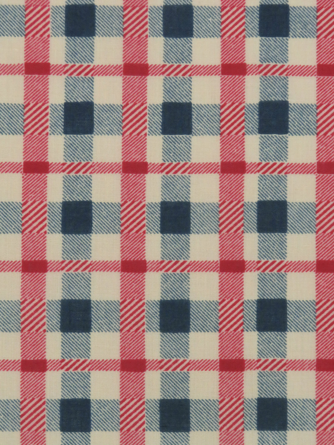 Dark Vanilla/Dark Lapis Blue/Cherry Red 100% Cotton Plaid Print Vintage Lawn - Albert Nipon - 34W