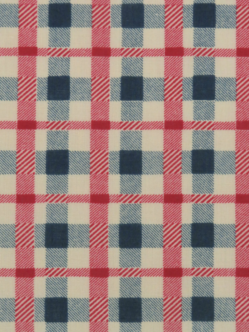 Dark Vanilla/Dark Lapis Blue/Cherry Red 100% Cotton Plaid Print Vintage Lawn - Albert Nipon - 34W