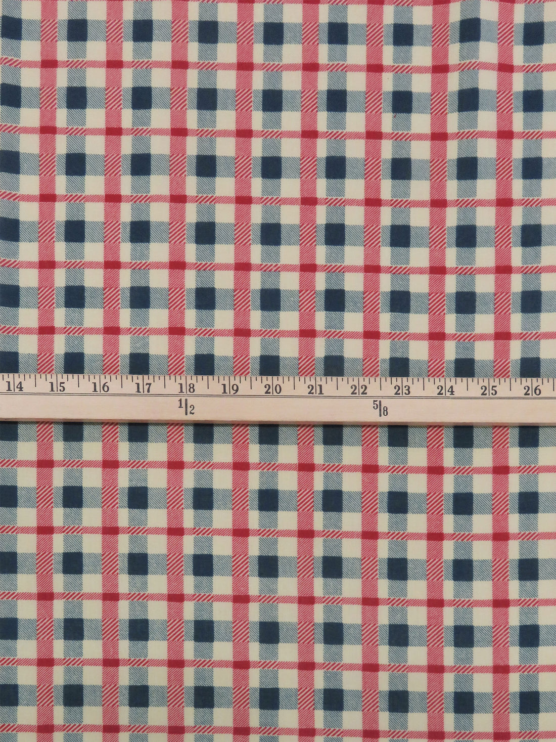 Dark Vanilla/Dark Lapis Blue/Cherry Red 100% Cotton Plaid Print Vintage Lawn - Albert Nipon - 34W