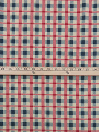 Dark Vanilla/Dark Lapis Blue/Cherry Red 100% Cotton Plaid Print Vintage Lawn - Albert Nipon - 34W