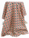 Dark Vanilla/Dark Lapis Blue/Cherry Red 100% Cotton Plaid Print Vintage Lawn - Albert Nipon - 34W