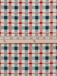 Cream/Admiral Blue/Crimson Red 100% Cotton Plaid Print Vintage Lawn - Albert Nipon - 34W