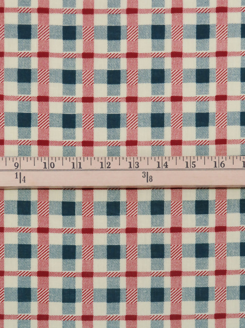 Cream/Admiral Blue/Crimson Red 100% Cotton Plaid Print Vintage Lawn - Albert Nipon - 34W