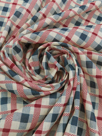 Cream/Admiral Blue/Crimson Red 100% Cotton Plaid Print Vintage Lawn - Albert Nipon - 34W