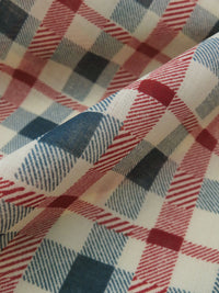 Cream/Admiral Blue/Crimson Red 100% Cotton Plaid Print Vintage Lawn - Albert Nipon - 34W