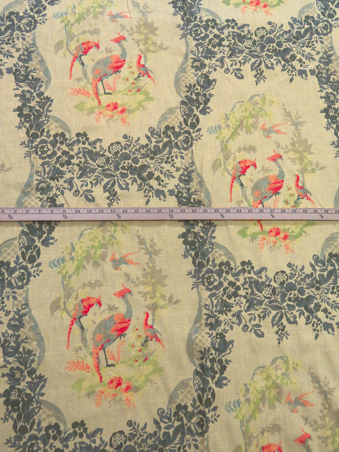 Ecru/Taupe Gray/Dark Peach/Multi Linen/Cotton Large Folk Pheasant Framework Print Linen Suiting 57W