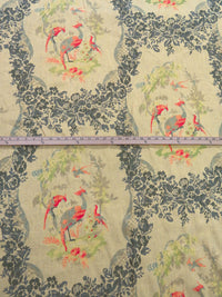 Ecru/Taupe Gray/Dark Peach/Multi Linen/Cotton Large Folk Pheasant Framework Print Linen Suiting 57W