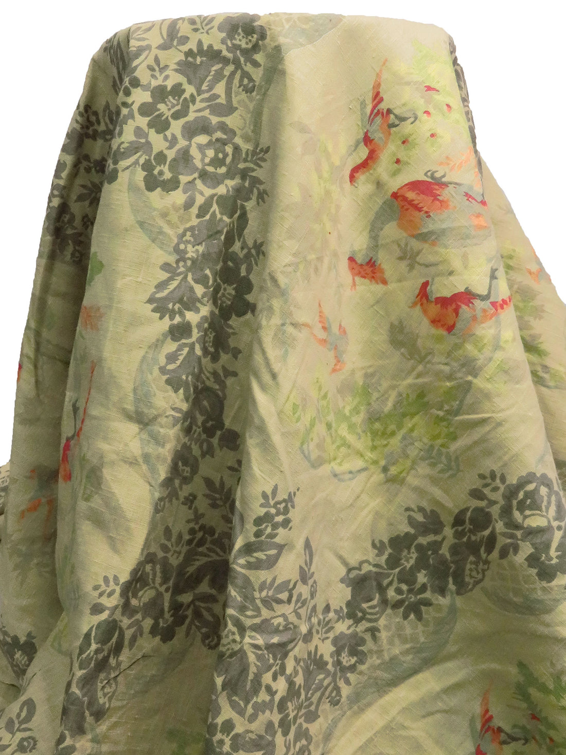 Ecru/Taupe Gray/Dark Peach/Multi Linen/Cotton Large Folk Pheasant Framework Print Linen Suiting 57W