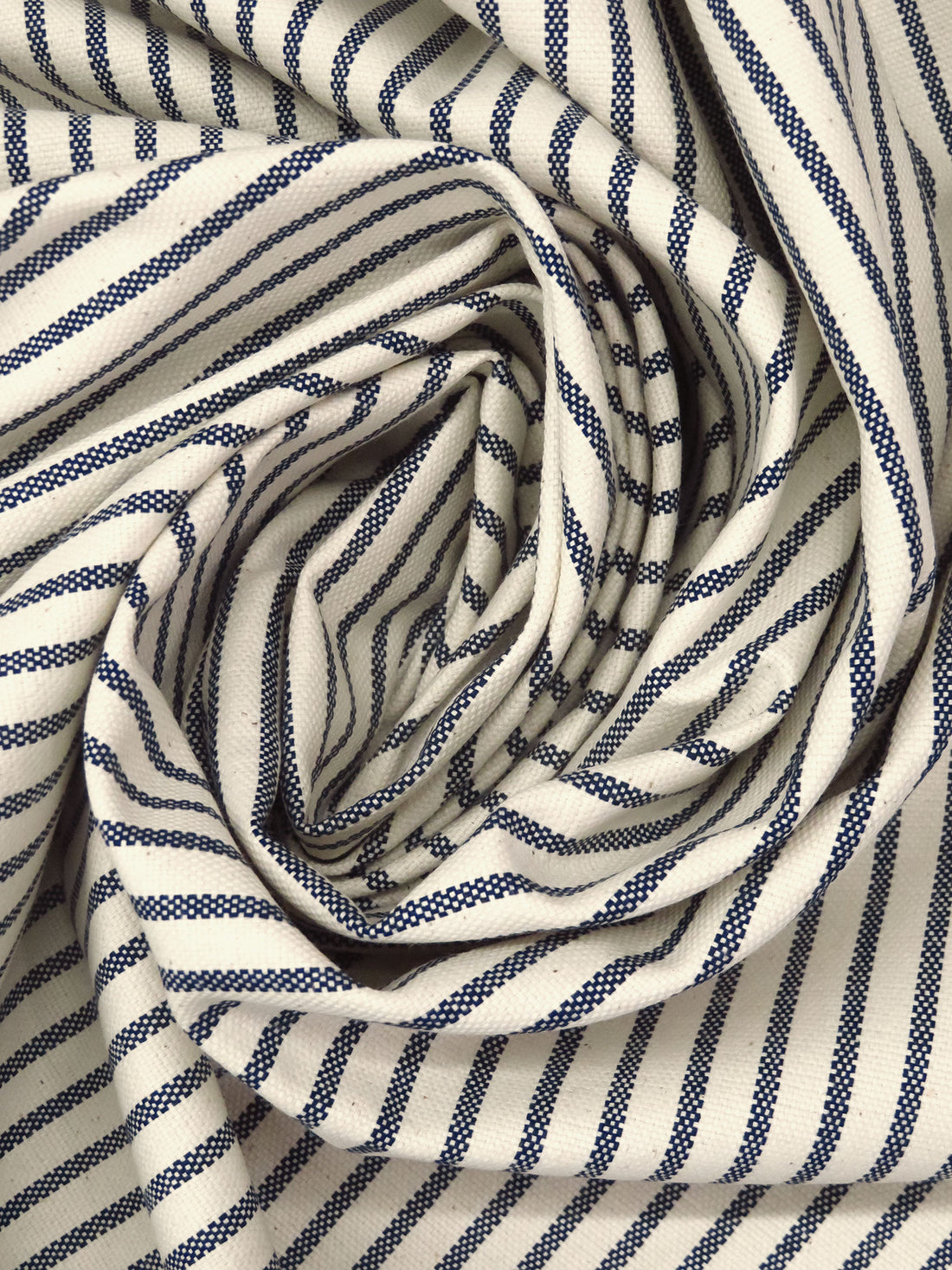 Cream/Midnight Navy 100% Cotton Vertical Stripe Basketweave Canvas Suiting - NY Designer - 61W