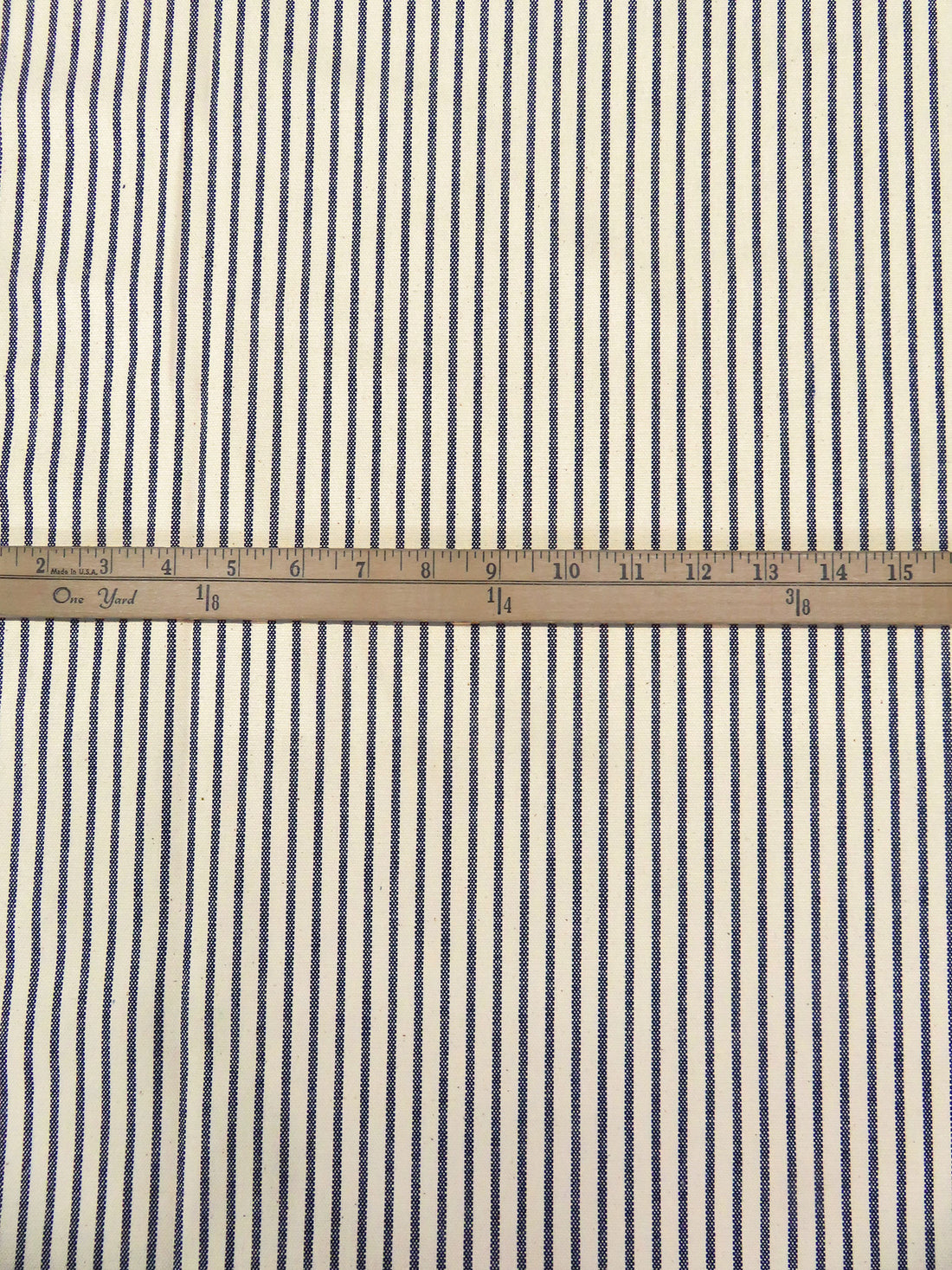 Cream/Midnight Navy 100% Cotton Vertical Stripe Basketweave Canvas Suiting - NY Designer - 61W
