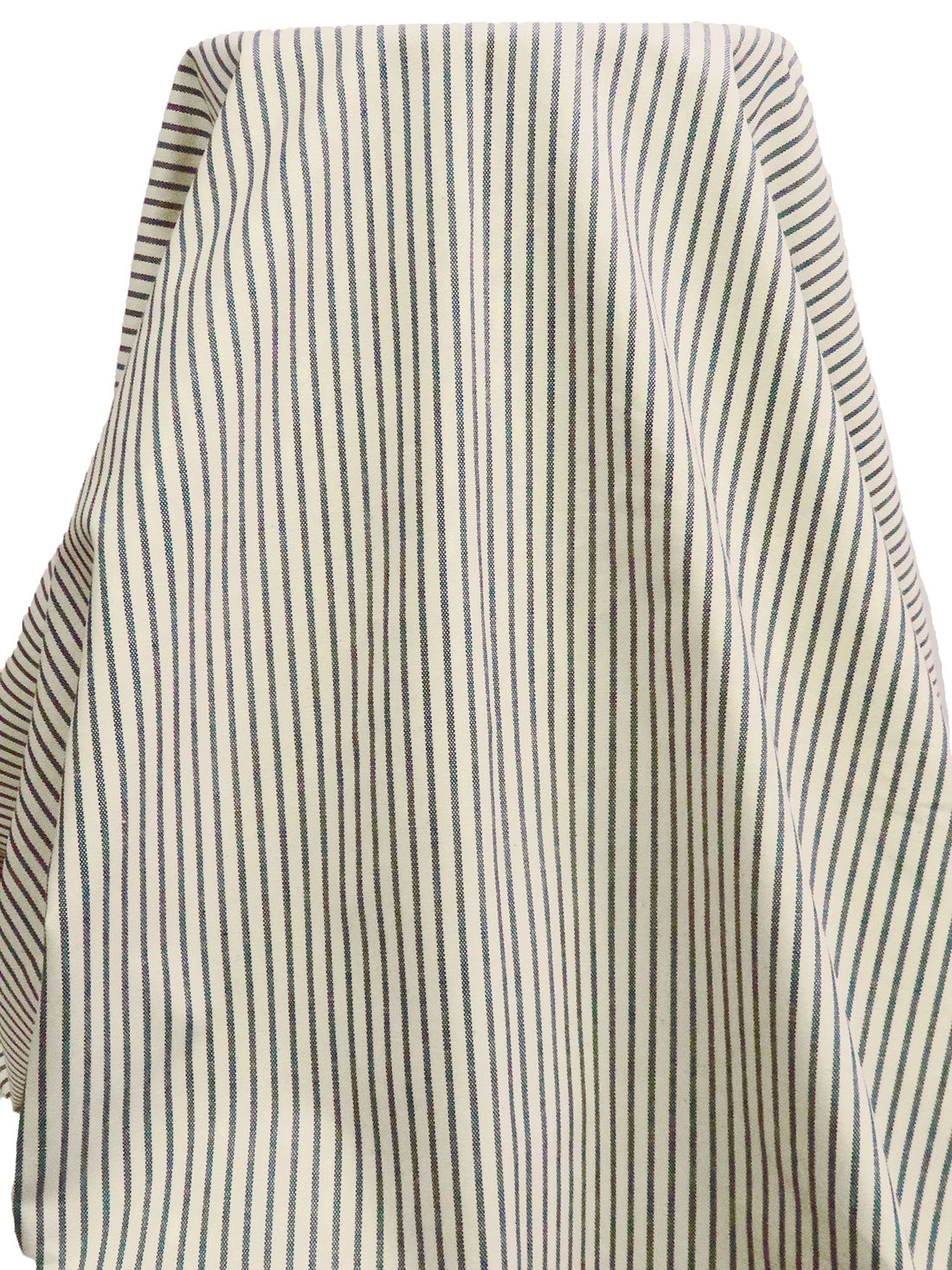 Cream/Midnight Navy 100% Cotton Vertical Stripe Basketweave Canvas Suiting - NY Designer - 61W