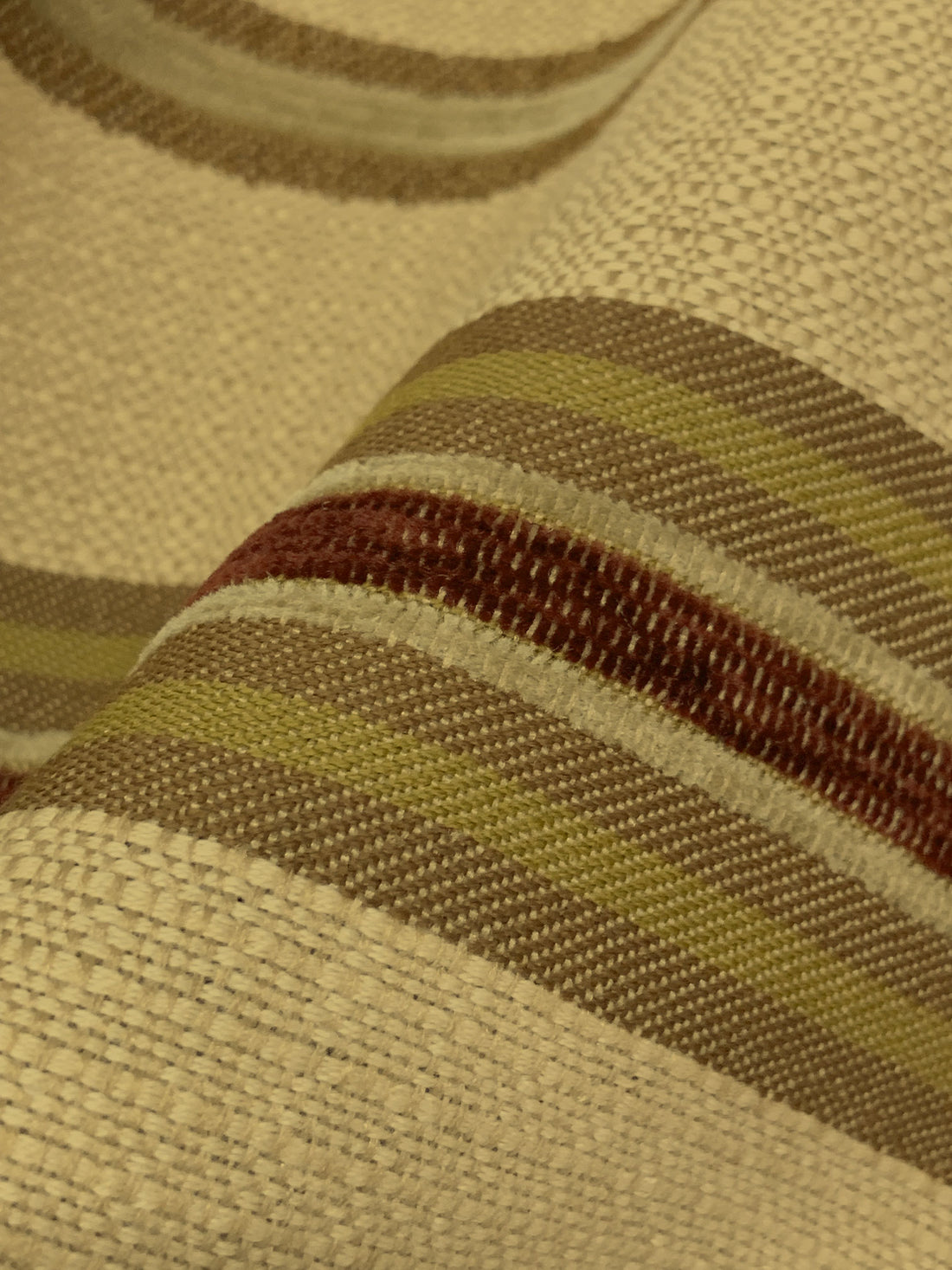 Mojave Tan/Chestnut Brown/Caper Green 100% Polyester Textured Horizontal Stripe Home Decor Woven 56W