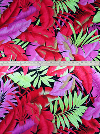 Black/Cardinal Red/Light Lime/Multi 100% Polyester Large Tropical Leaf Print Charmeuse 60W