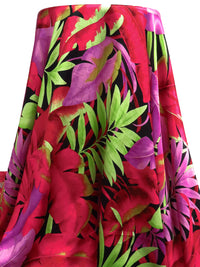 Black/Cardinal Red/Light Lime/Multi 100% Polyester Large Tropical Leaf Print Charmeuse 60W