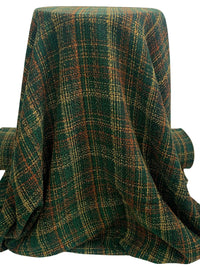 Deep Moss/Scarlet Fire/Dandelion 100% Polyester Novelty Weave Boucle Suiting - NY Designer - 58W