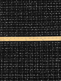 Black/Platinum White 100% Polyester Novelty Eyelash Plaid Weave Boucle Suiting - NY Designer - 58W