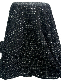 Black/Platinum White 100% Polyester Novelty Eyelash Plaid Weave Boucle Suiting - NY Designer - 58W