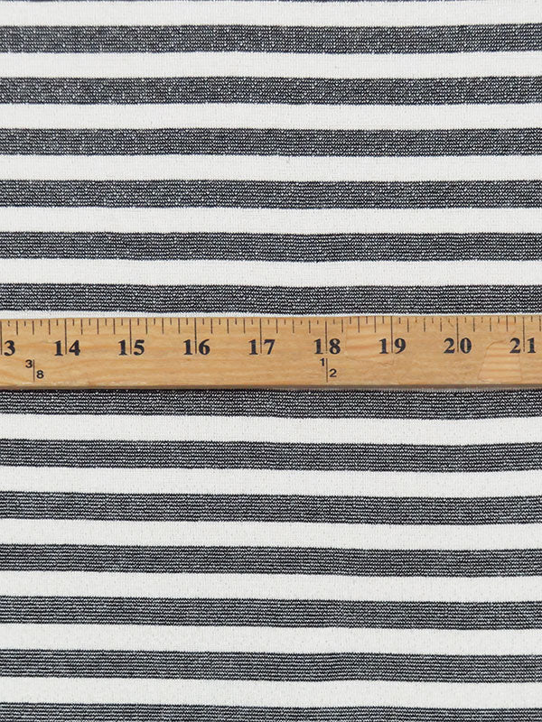 Rice White/Black/Silver Rayon/Metallic/Lycra Horizontal Stripe Sweater Jersey Knit - Michael Stars - 48W