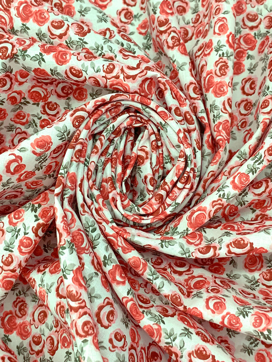 White/Dark Coral/Auburn Shadow/Pale Moss 100% Cotton Ditsy Floral Print Lawn 56W