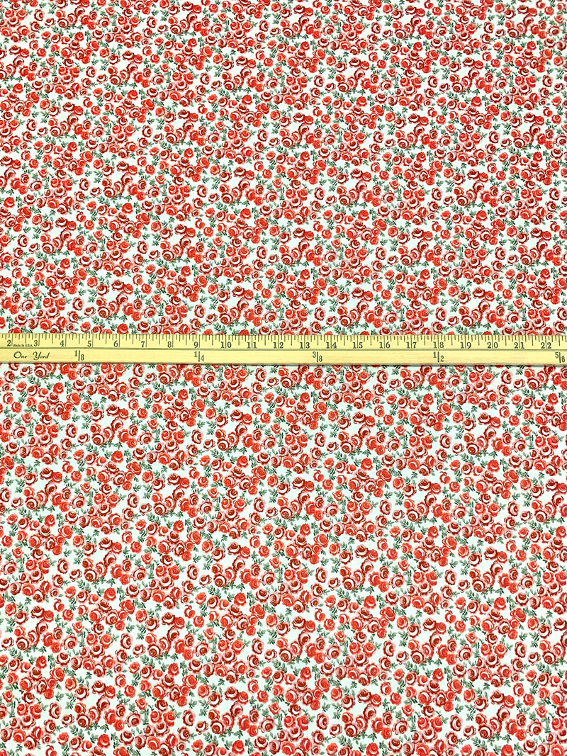 White/Dark Coral/Auburn Shadow/Pale Moss 100% Cotton Ditsy Floral Print Lawn 56W