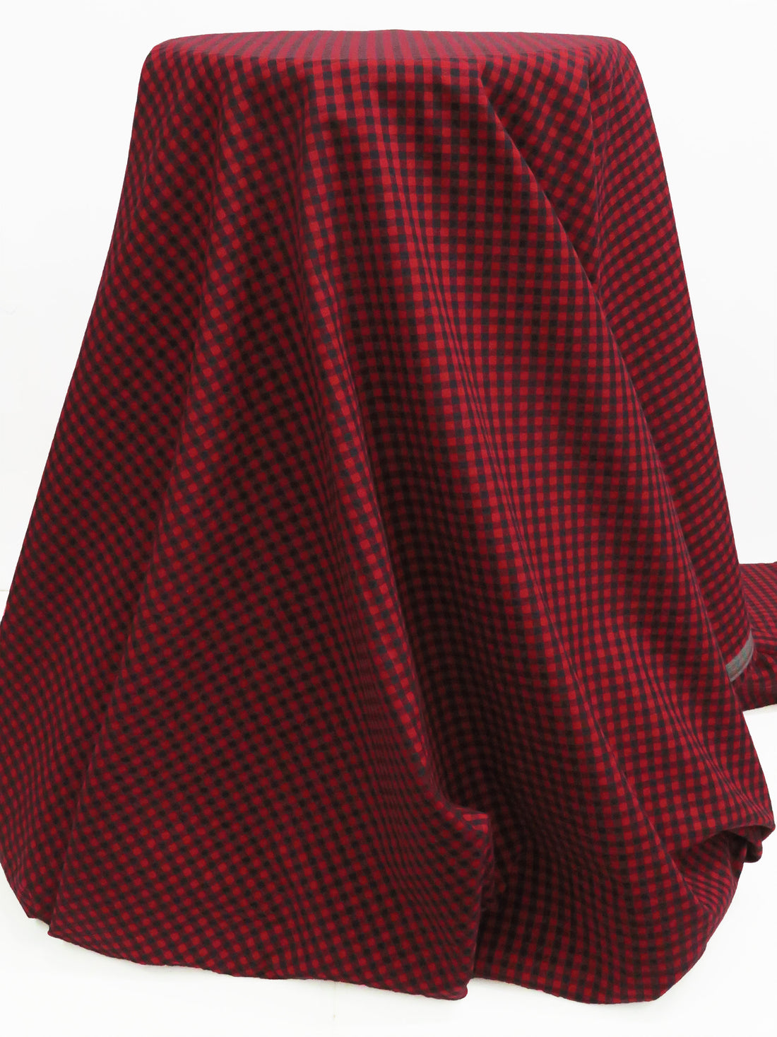 Fire Engine Red/Black 100% Cotton Check Plaid Weave Brushed Shirting - NY Designer - 56W