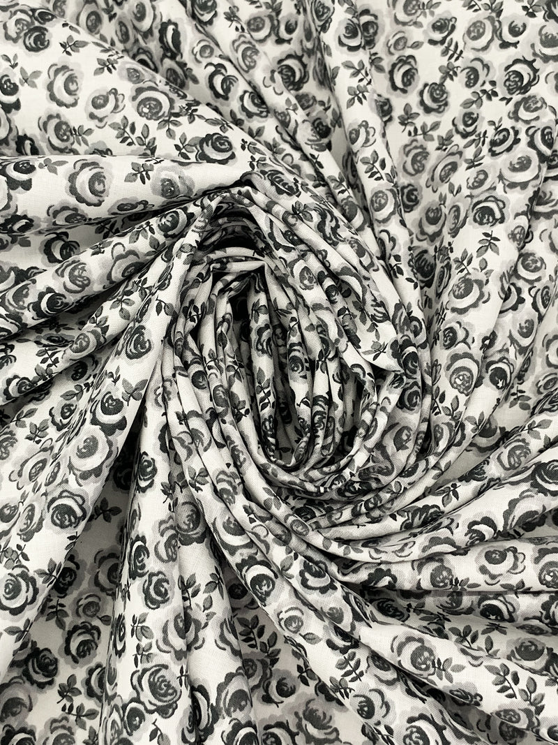 White/Silver/Dark Titanium/Black 100% Cotton Ditsy Floral Print Lawn 58W