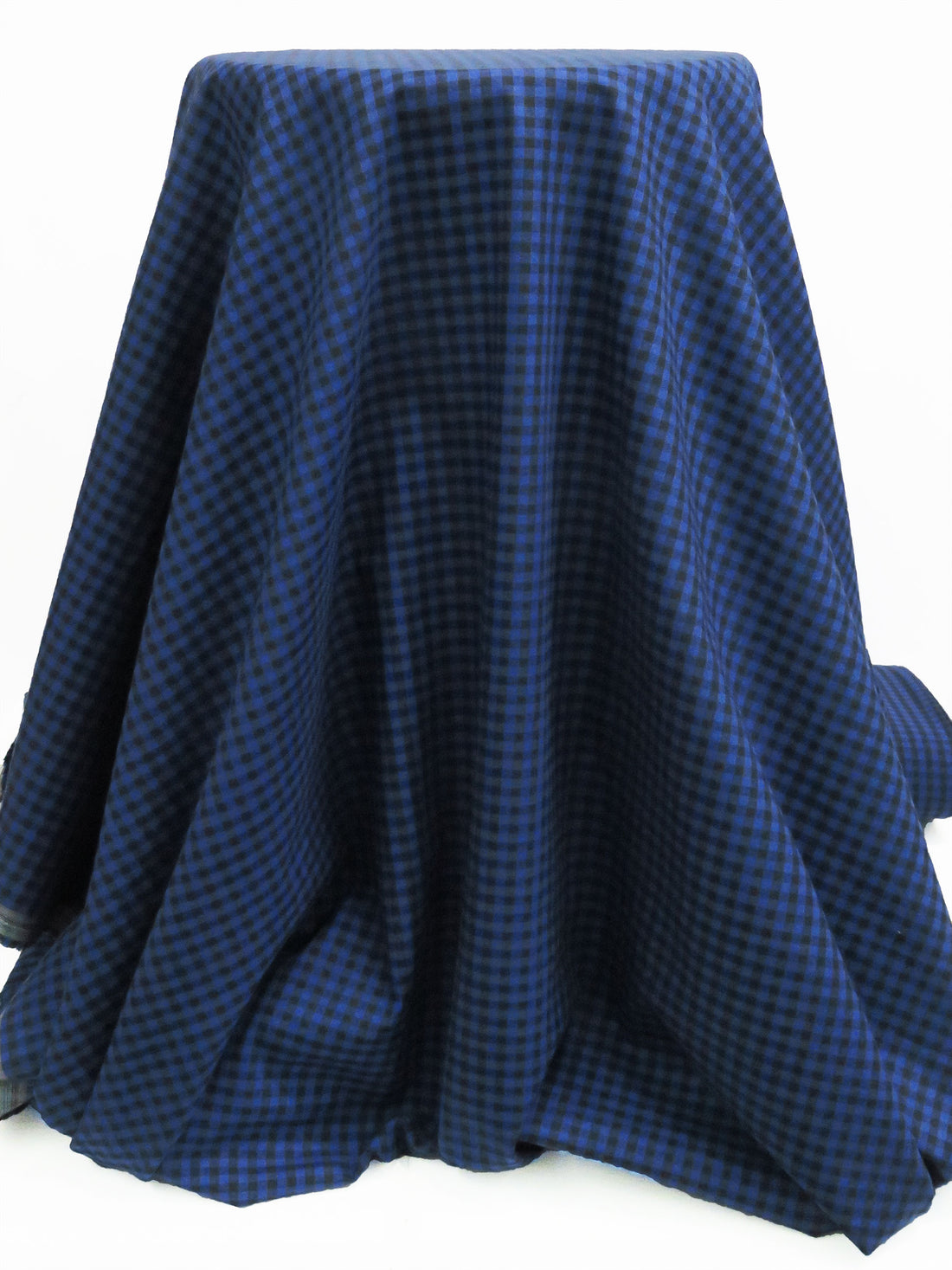 Twilight Blue/Black 100% Cotton Check Plaid Weave Brushed Shirting - NY Designer - 56W