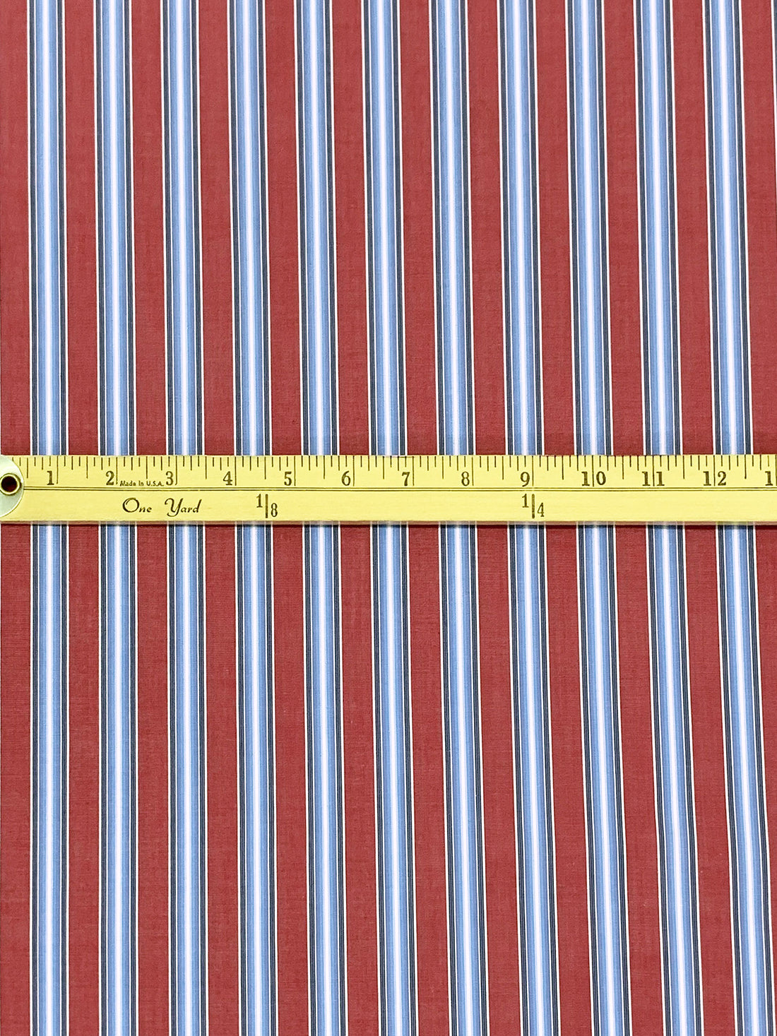 Old Brick/Light Cobalt Blue/White 100% Cotton Vertical Yarn-Dyed Stripe Shirting 58W