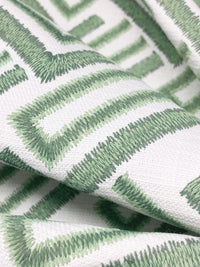 White/Deep Laurel/Sage 100% Cotton Embroidered Broken Alternating Weave Linen-Look Canvas 54W