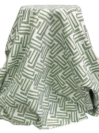 White/Deep Laurel/Sage 100% Cotton Embroidered Broken Alternating Weave Linen-Look Canvas 54W