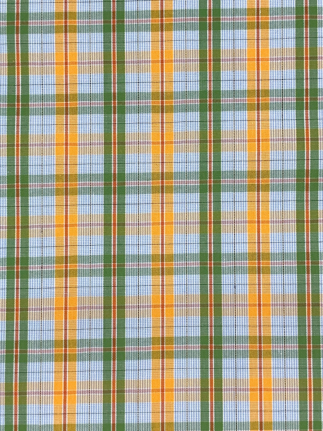 Palm Leaf/Marigold/Pale Cornflower/White 100% Cotton Yarn-Dyed Plaid Shirting 58W