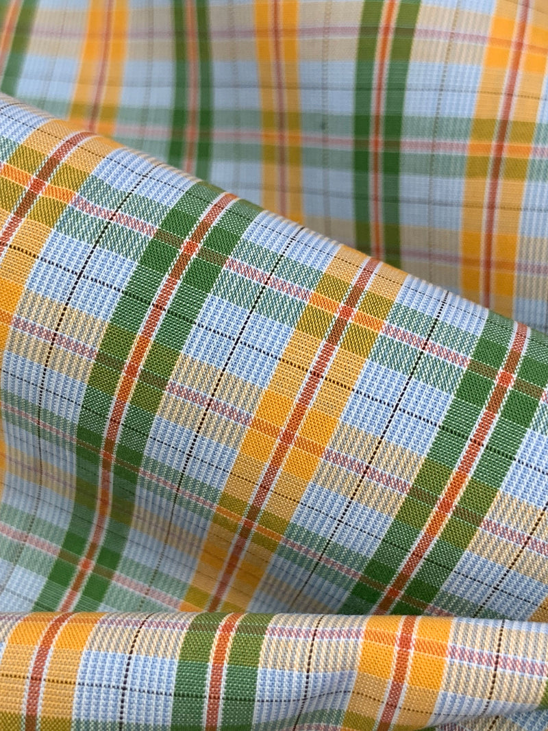 Palm Leaf/Marigold/Pale Cornflower/White 100% Cotton Yarn-Dyed Plaid Shirting 58W