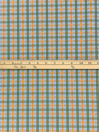 Palm Leaf/Marigold/Pale Cornflower/White 100% Cotton Yarn-Dyed Plaid Shirting 58W