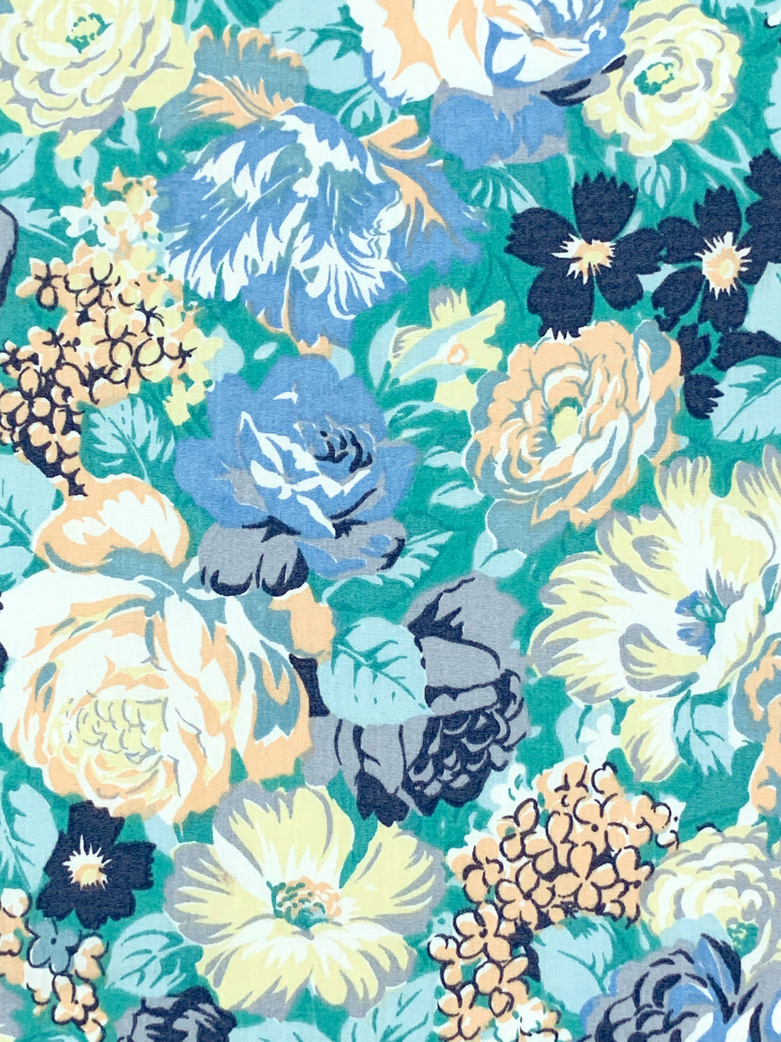 Light Goldenrod/Light Sea Green/Iceberg Blue/Dark Imperial Blue 100% Cotton Ditsy Floral Print Lawn 58W