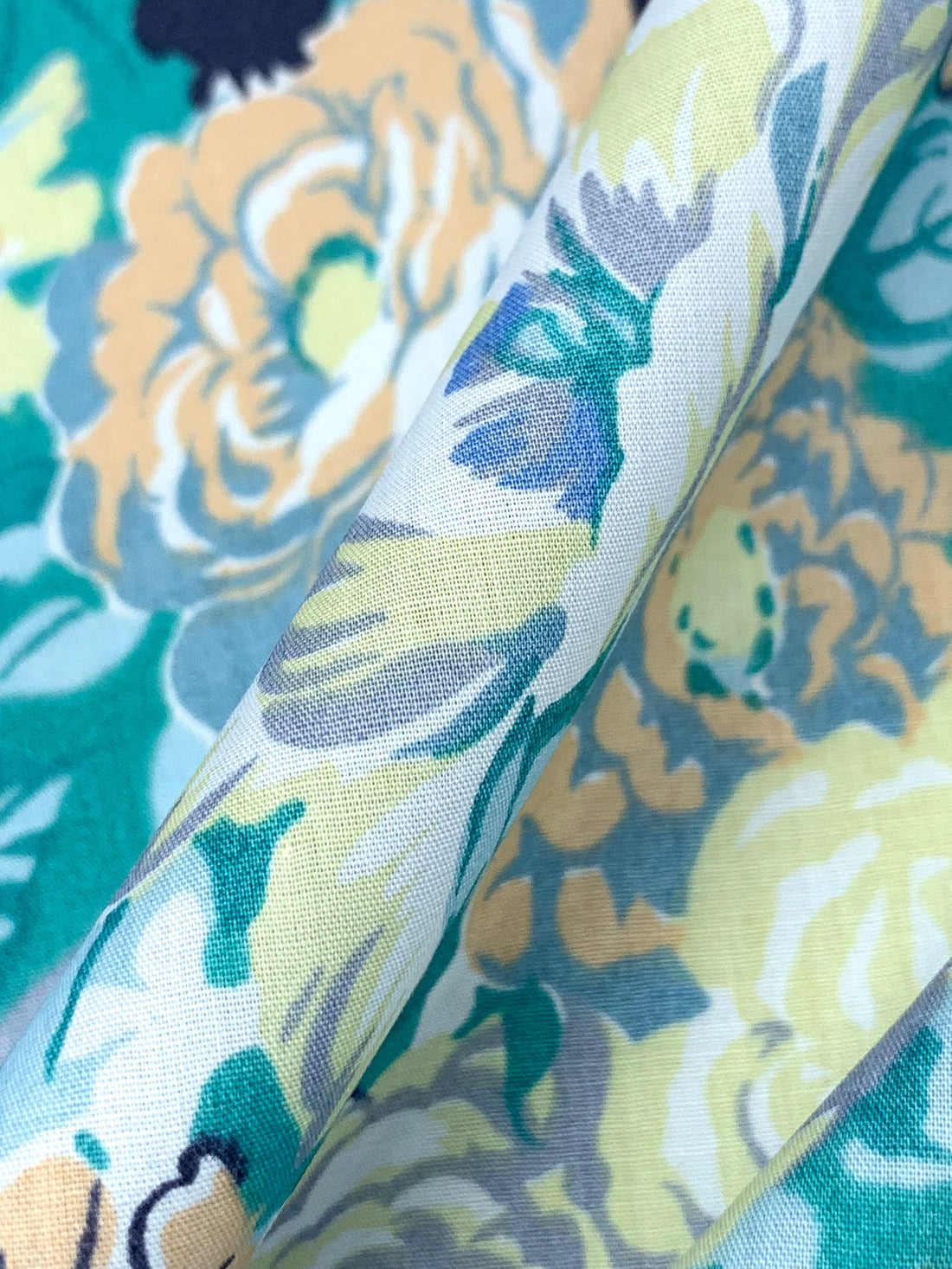 Light Goldenrod/Light Sea Green/Iceberg Blue/Dark Imperial Blue 100% Cotton Ditsy Floral Print Lawn 58W