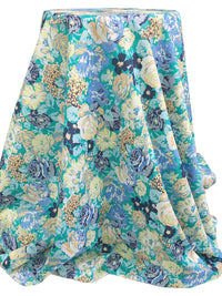 Light Goldenrod/Light Sea Green/Iceberg Blue/Dark Imperial Blue 100% Cotton Ditsy Floral Print Lawn 58W