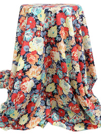 Blond/Pomegranate/Midnight Navy/Light Steel Blue 100% Cotton Ditsy Floral Print Lawn 58W