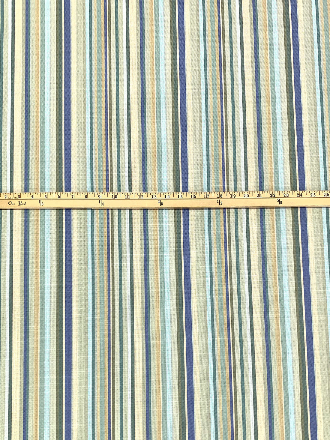 Admiral Blue/Dark Jungle/Light Yellow/Multi 100% Polyester Vertical Stripe Print Canvas 53W