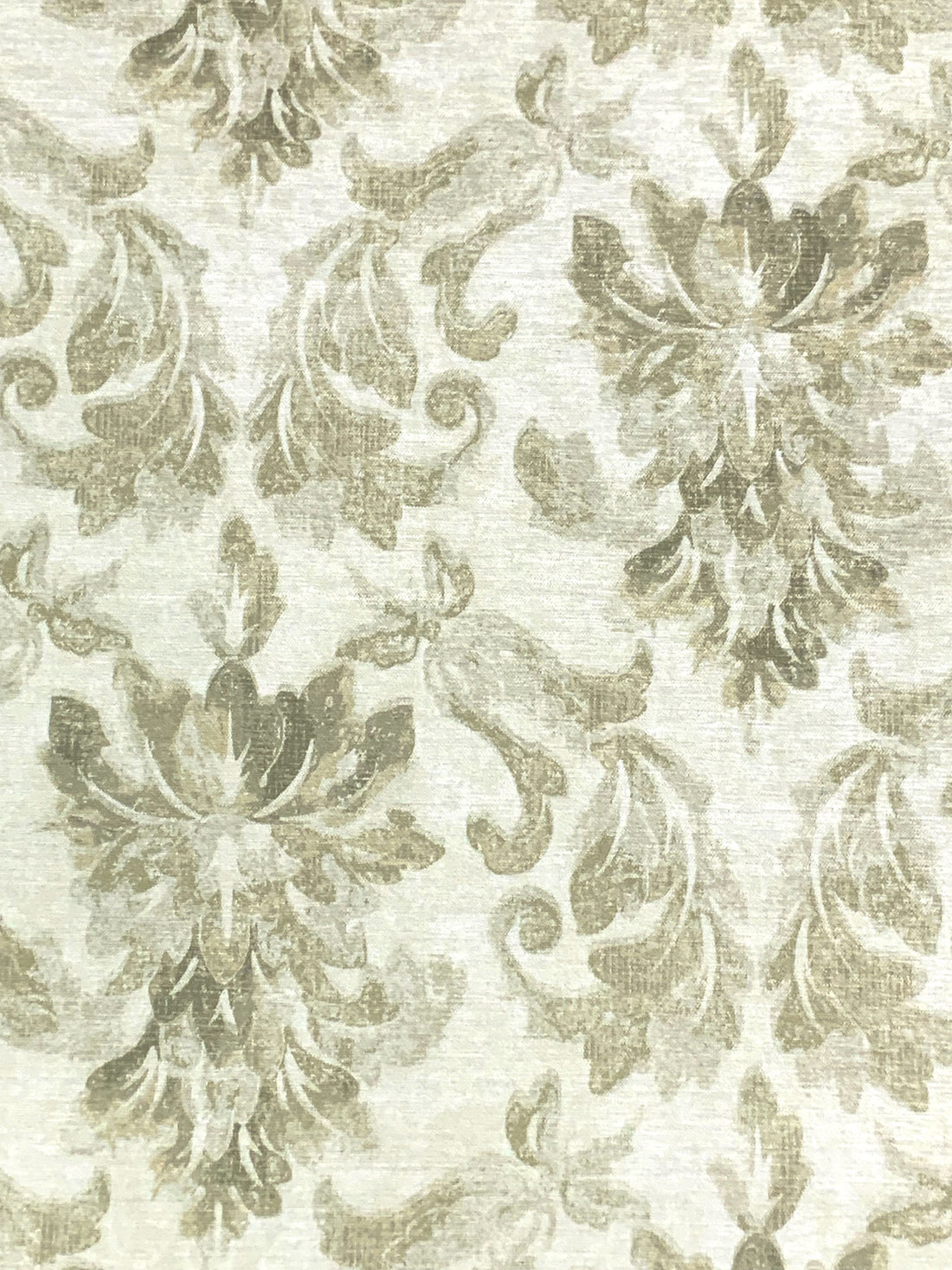 Deep Green Tea/Off-White 100% Polyester Damask Print Chenille-Look Home Decor Woven 55W