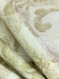 Deep Green Tea/Off-White 100% Polyester Damask Print Chenille-Look Home Decor Woven 55W