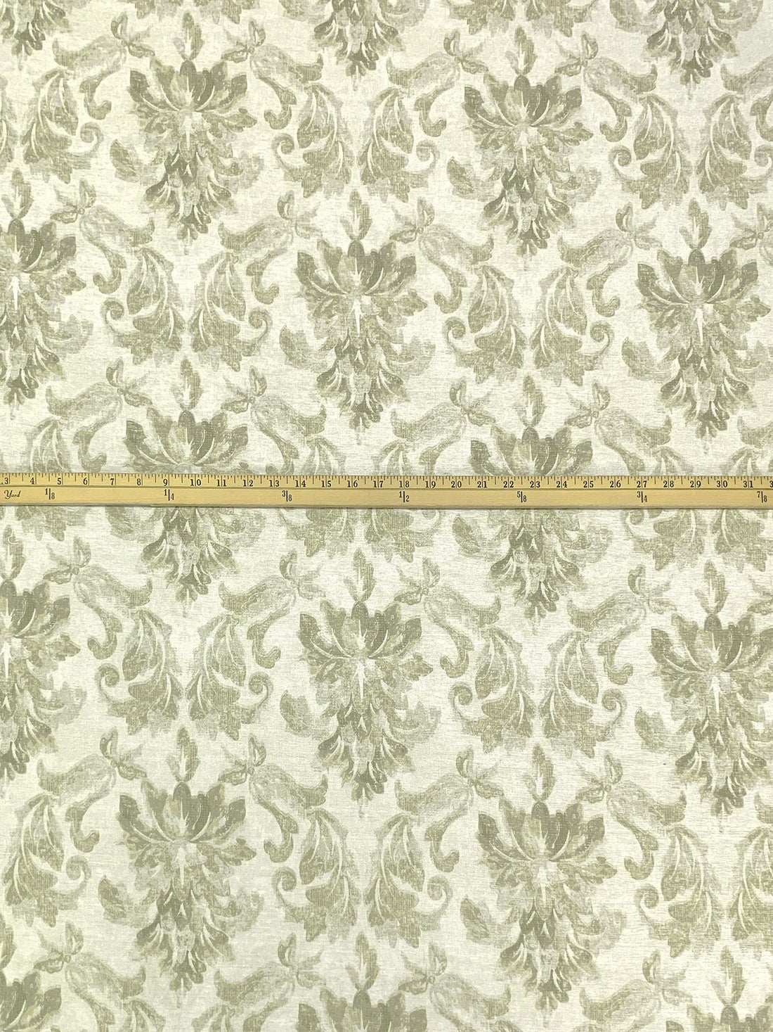 Deep Green Tea/Off-White 100% Polyester Damask Print Chenille-Look Home Decor Woven 55W