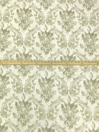 Deep Green Tea/Off-White 100% Polyester Damask Print Chenille-Look Home Decor Woven 55W