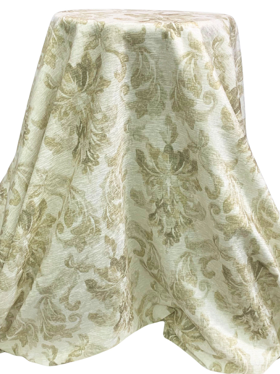 Deep Green Tea/Off-White 100% Polyester Damask Print Chenille-Look Home Decor Woven 55W