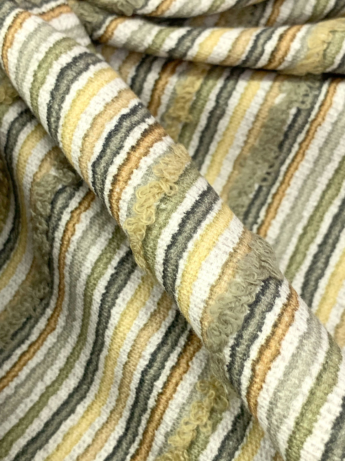 Edamame/Buff/Off-White/Multi 100% Cotton Vertical Corded-Look Print & Looped Stitch Canvas Suiting 57W