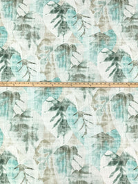Medium Turquoise/Rifle Green/Off-White 100% Polyester Painterly Floral Print Home Decor Woven 54W